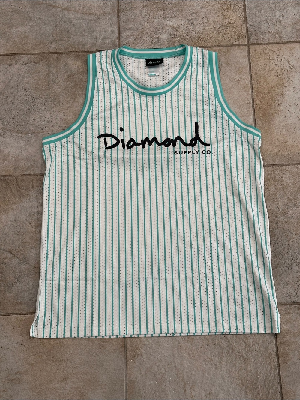 Diamond Supply Co. White Mesh Tank with Teal Stripes